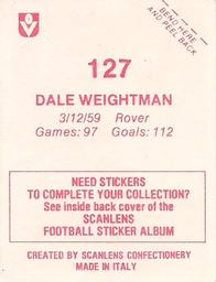 1983 Scanlens VFL Stickers #127 Dale Weightman Back